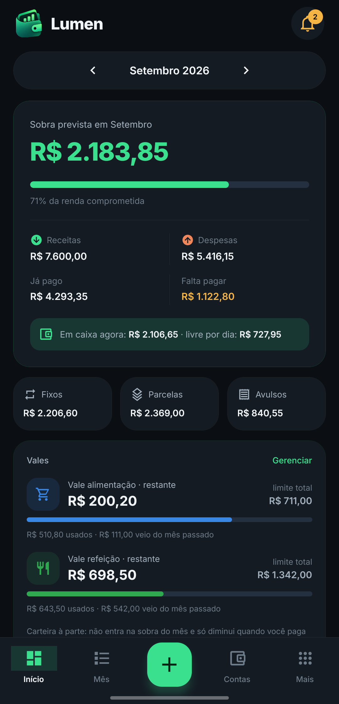 Tela inicial do Lumen